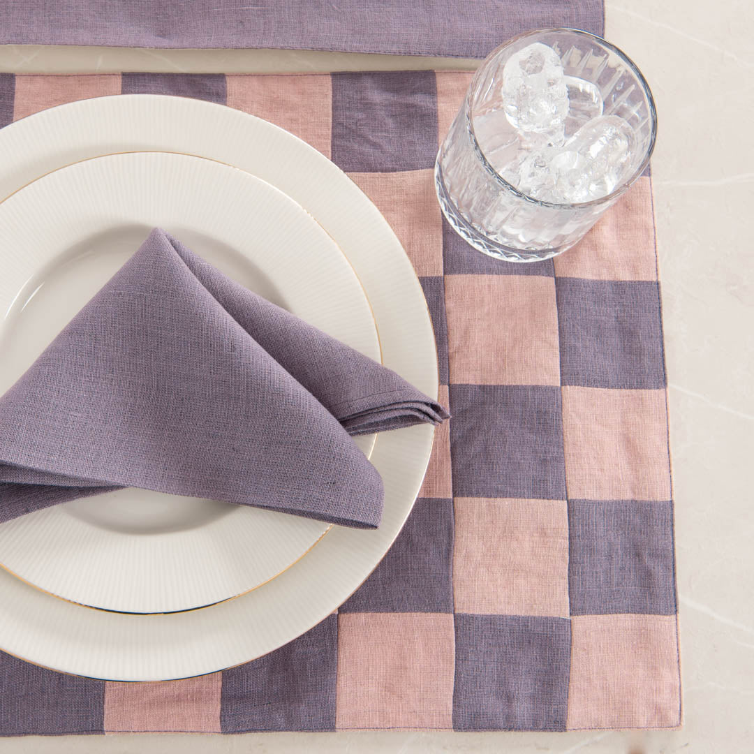 Rose amethyst checkerboard linen table mats