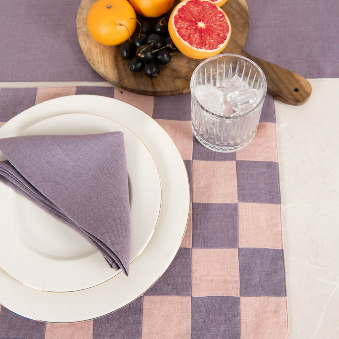 Rose amethyst checkerboard linen table mats