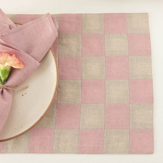 Rose natural checkerboard linen table mats