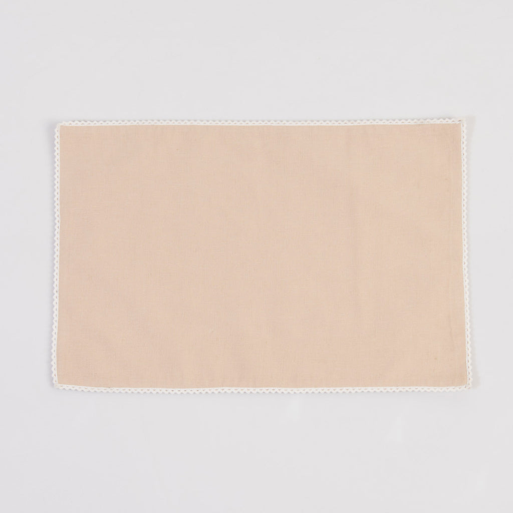 Lace edged beige cotton linen table mats