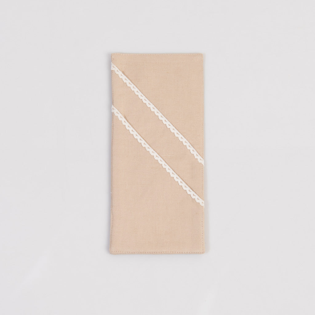 Beige cotton linen double pocket cutlery holders