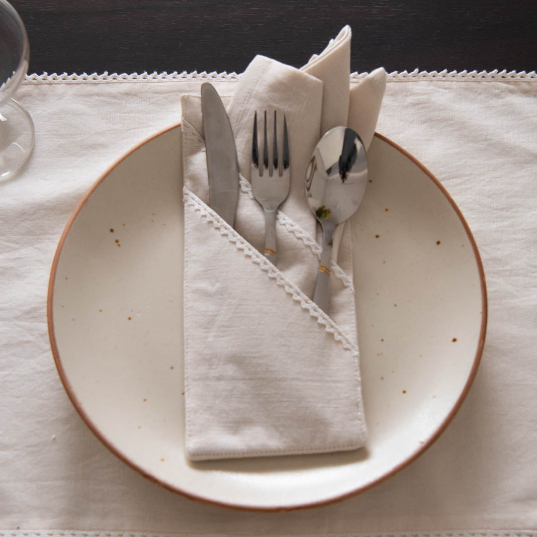 Sand cotton linen double pocket cutlery holders