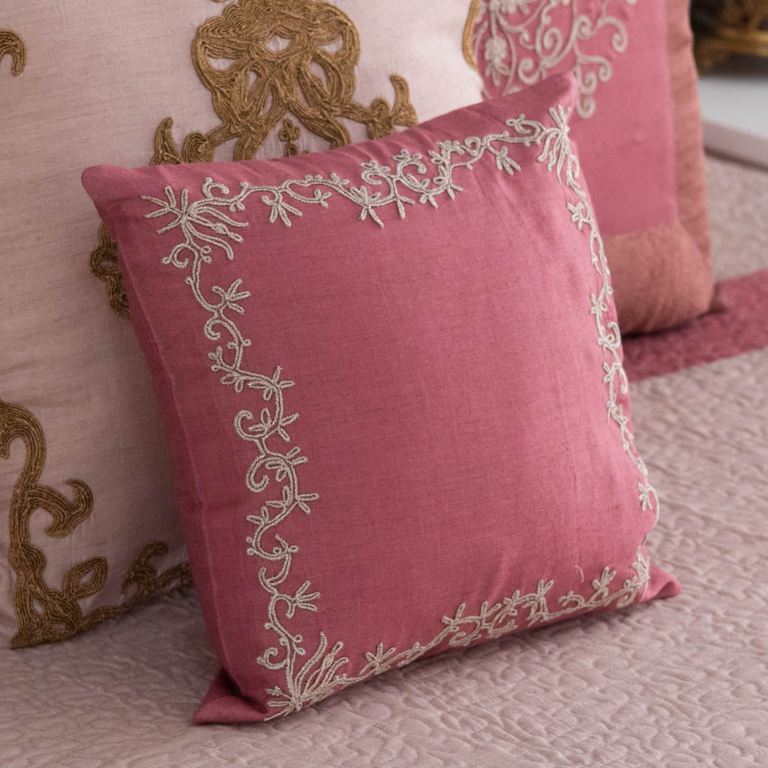 Embroidered munga silk cushion cover 30x30 cms