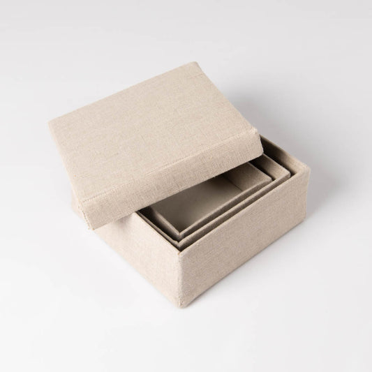 Aira storage boxes in natural linen