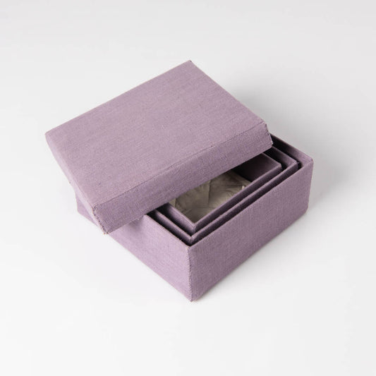 Aira storage boxes in amethyst smoke linen