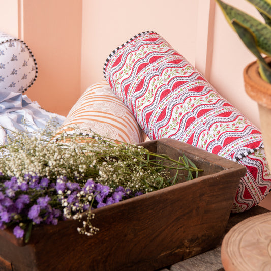 Red Wave Bolster Cover - Set of 2