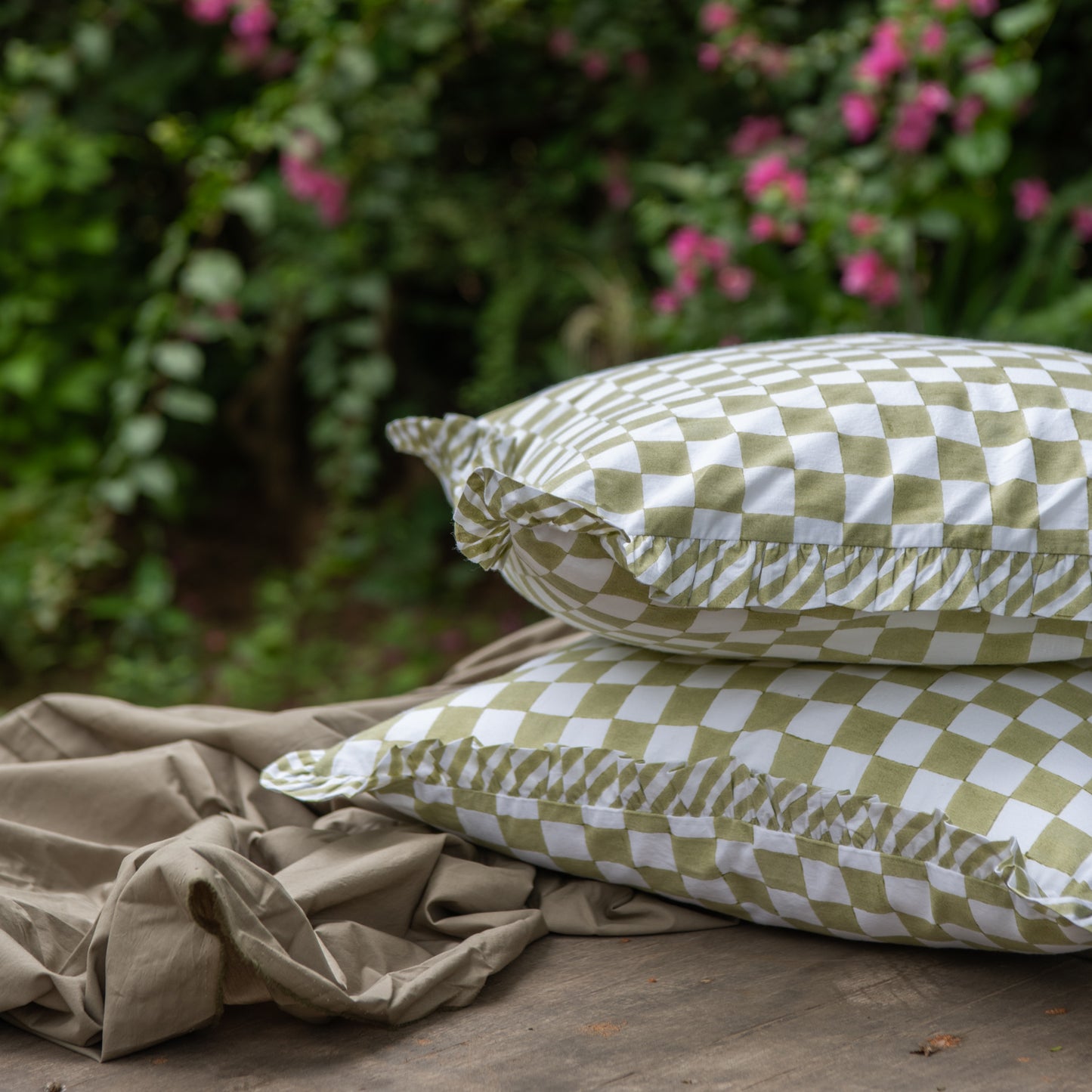 Ruffled Green Cushion Cover - Set of 2