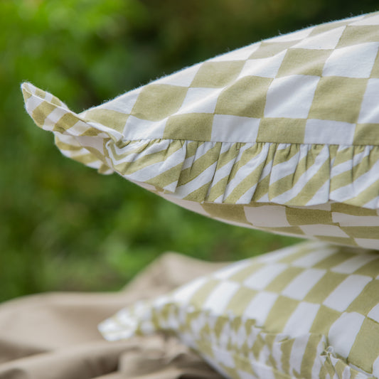 Ruffled Green Cushion Cover - Set of 2