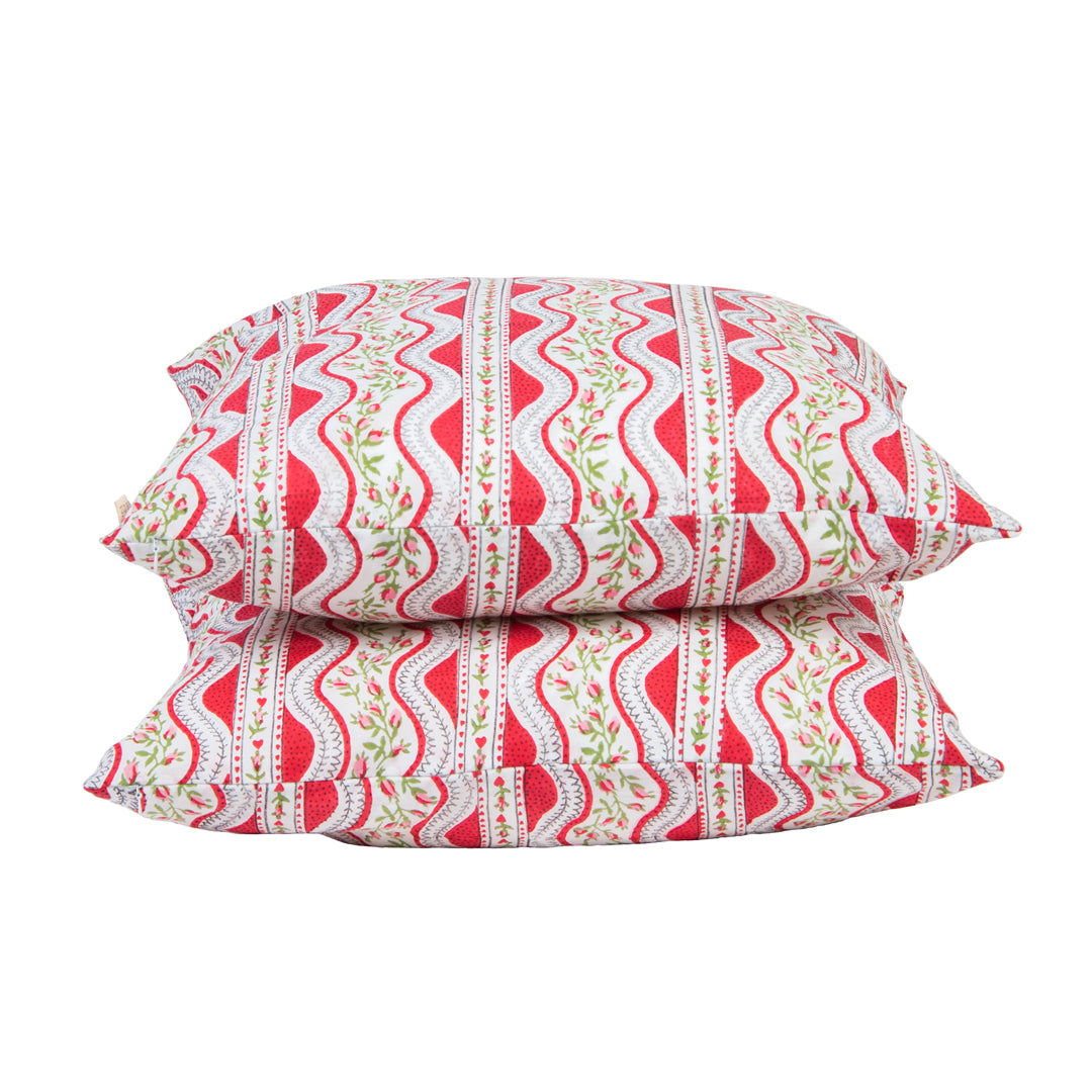 Red Wave Cushion Cover - Set of 2