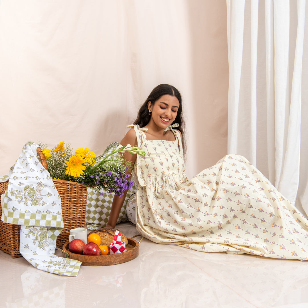 Kaapi Cotton Cambric Yellow Strap Dress