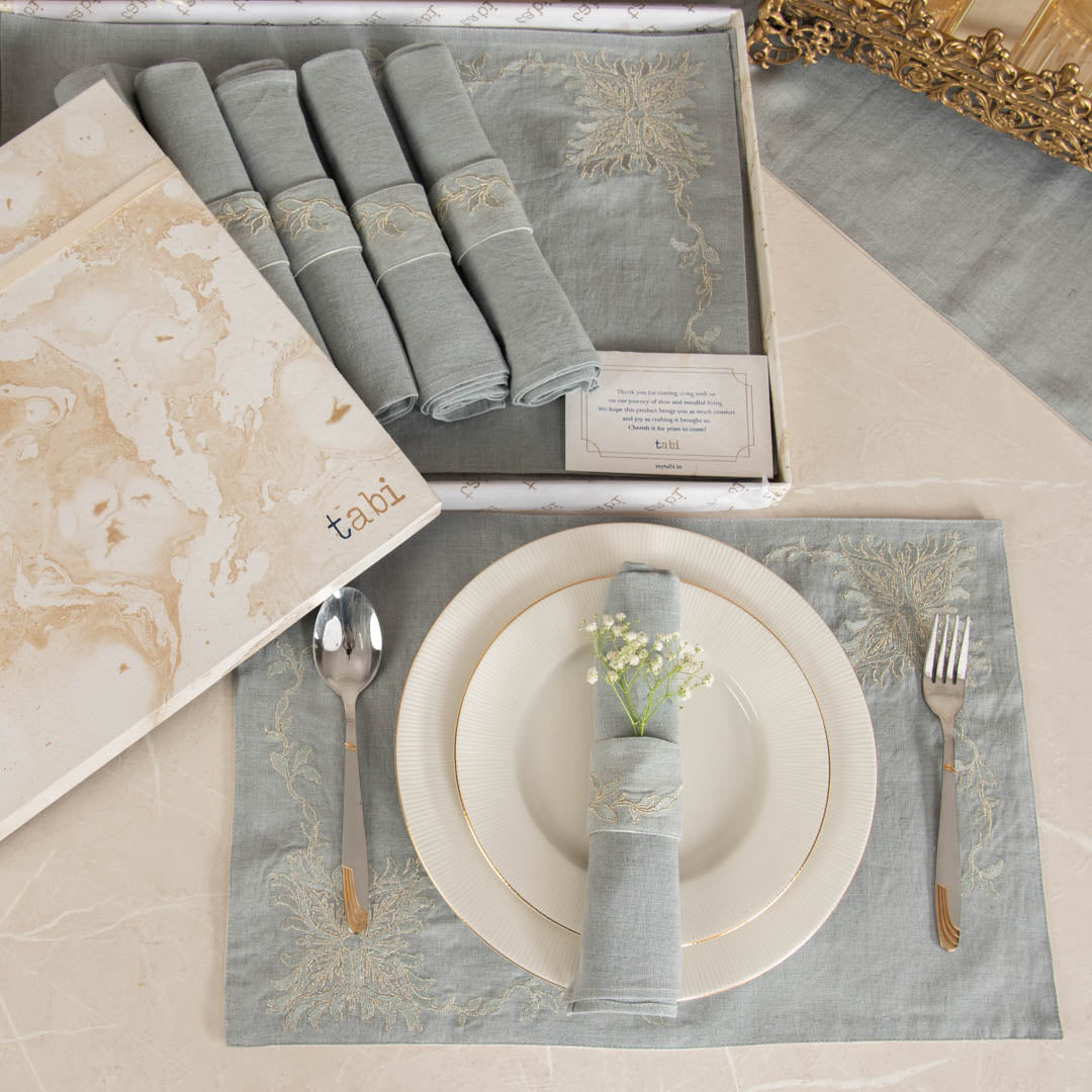 Otago Table Linen Aqua Grey Gift Set