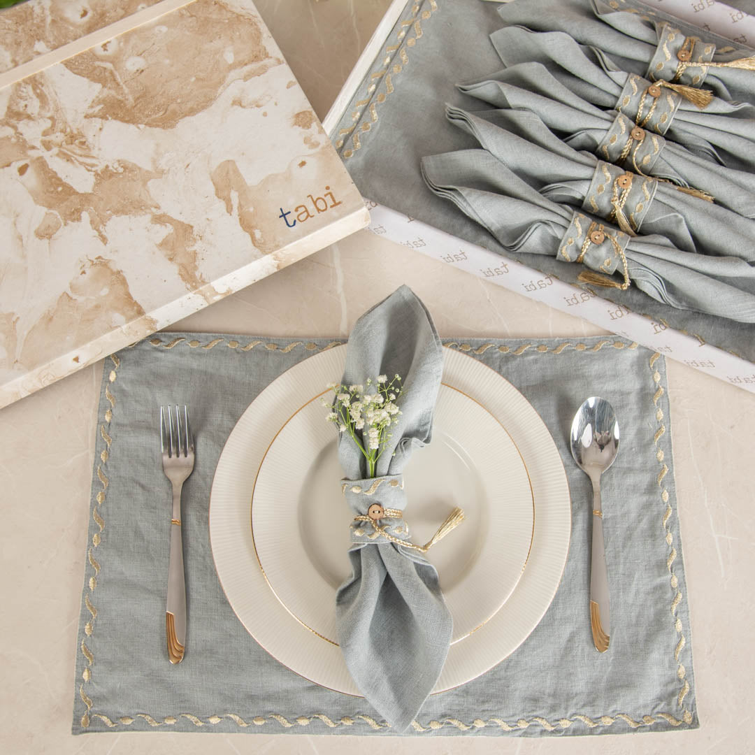 Haldane Table Linen Aqua Grey Gift Set