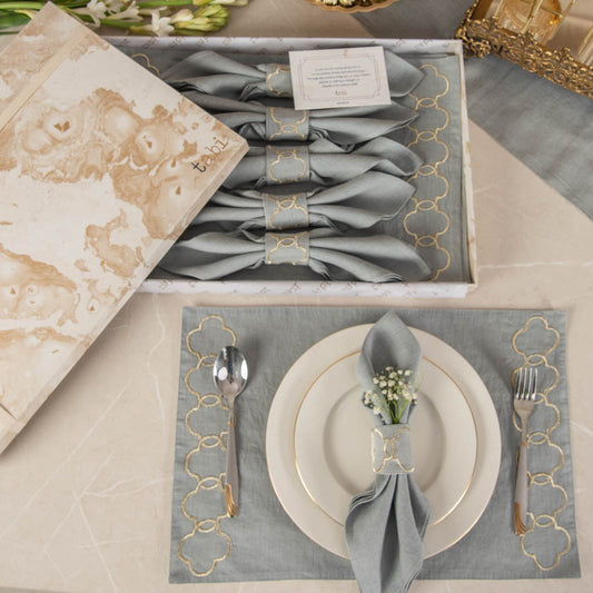 Aqua Grey Table linen gift set