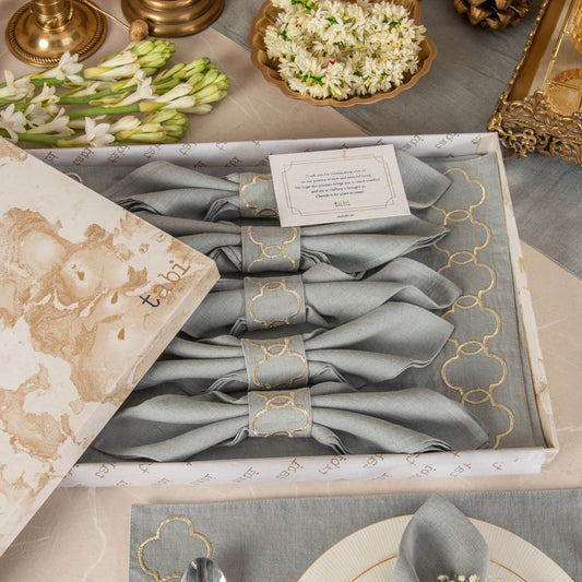 Aqua Grey Table linen gift set