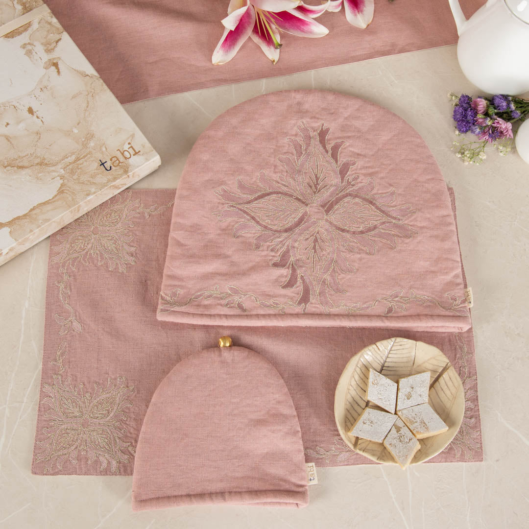 Otago Linen Tea Cosy Dusty Rose Gift Set