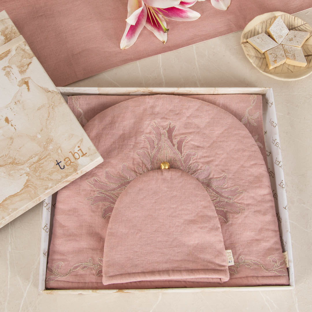 Otago Linen Tea Cosy Dusty Rose Gift Set