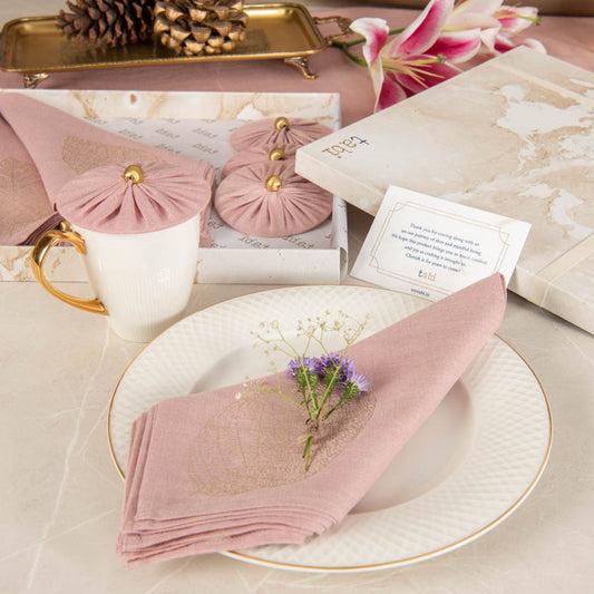 Mokotua Linen Napkins and Glass Covers Gift Set Dusty Rose