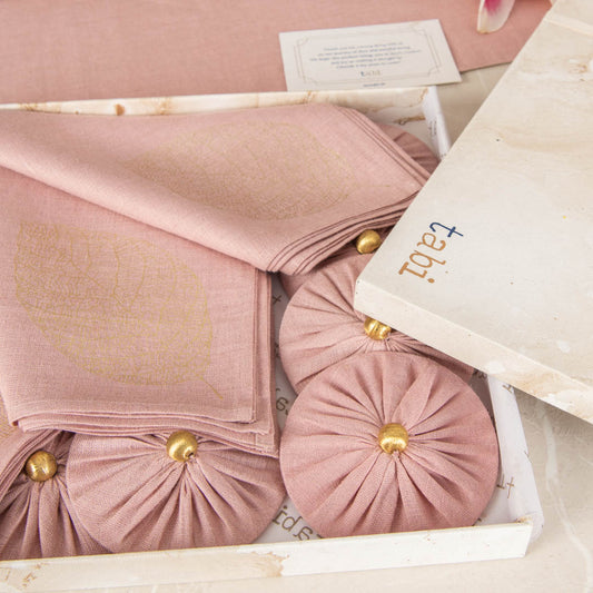 Mokotua Linen Napkins and Glass Covers Gift Set Dusty Rose