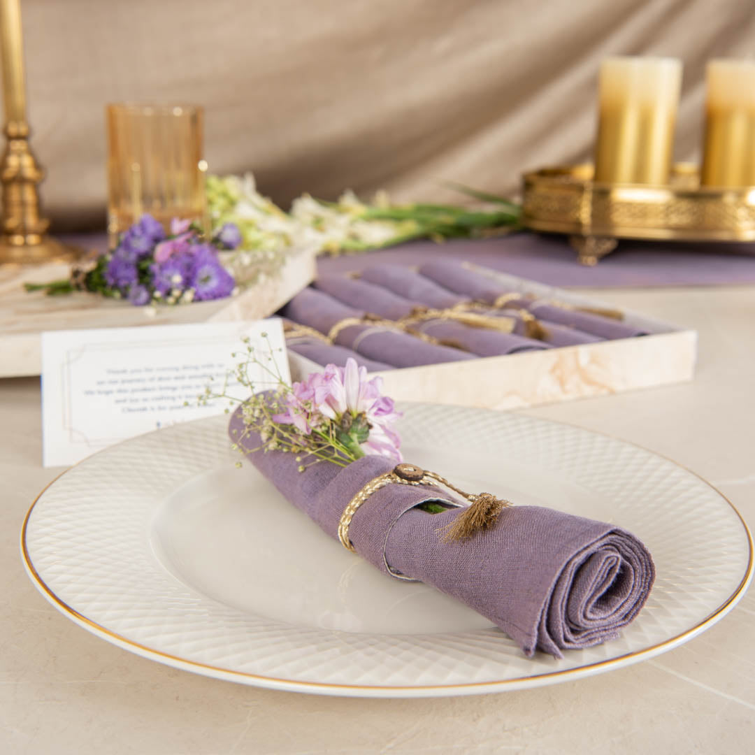 Amethyst smoke dinner napkins and napkin rings