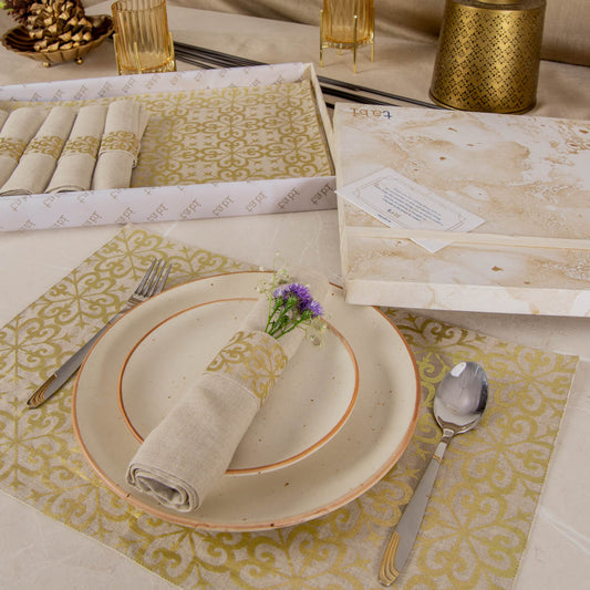 Gold foil printed natural table linen gift set