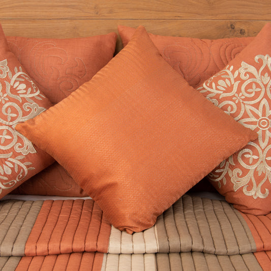 Banarasi silk jacquard cushion cover brick
