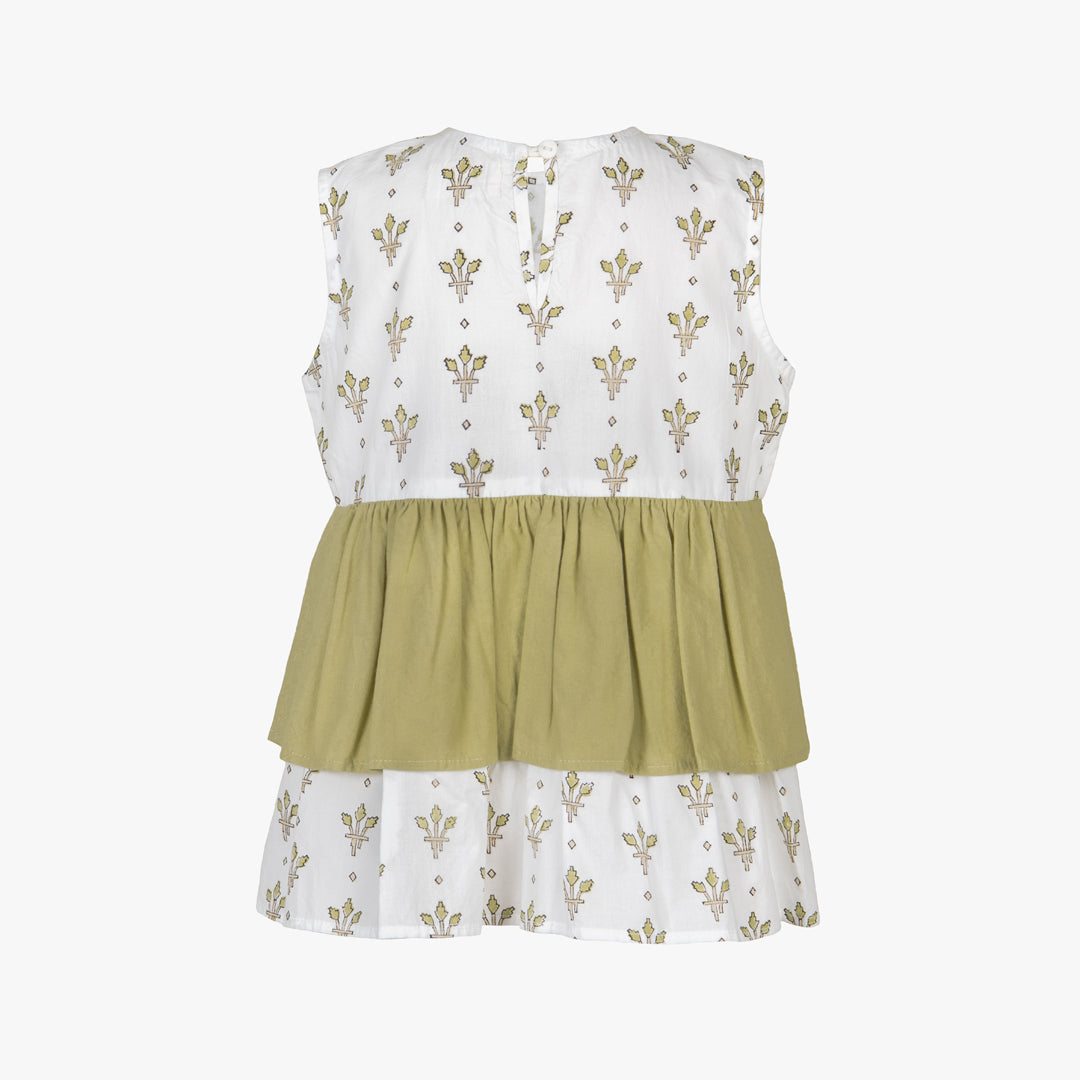 Two-tone dress with floral pattern on a white background