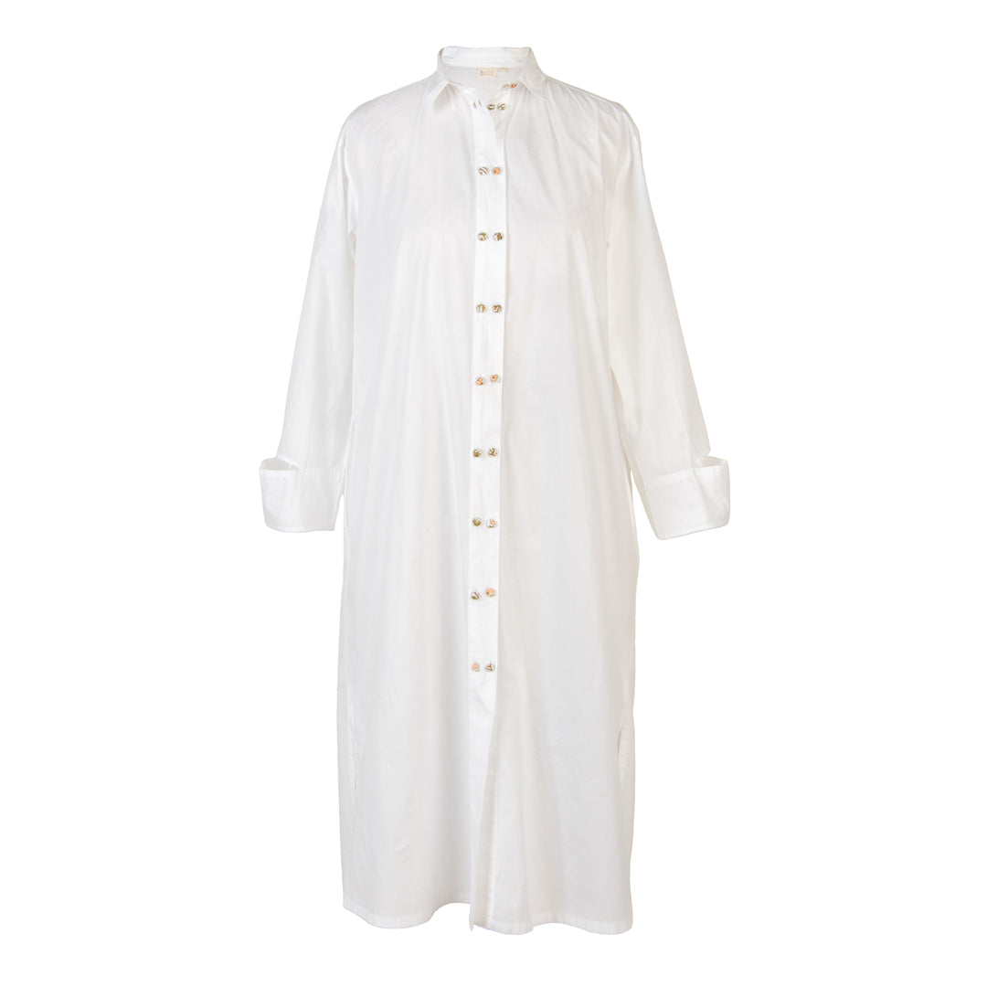 White shirt with rolled-up sleeves on a white background