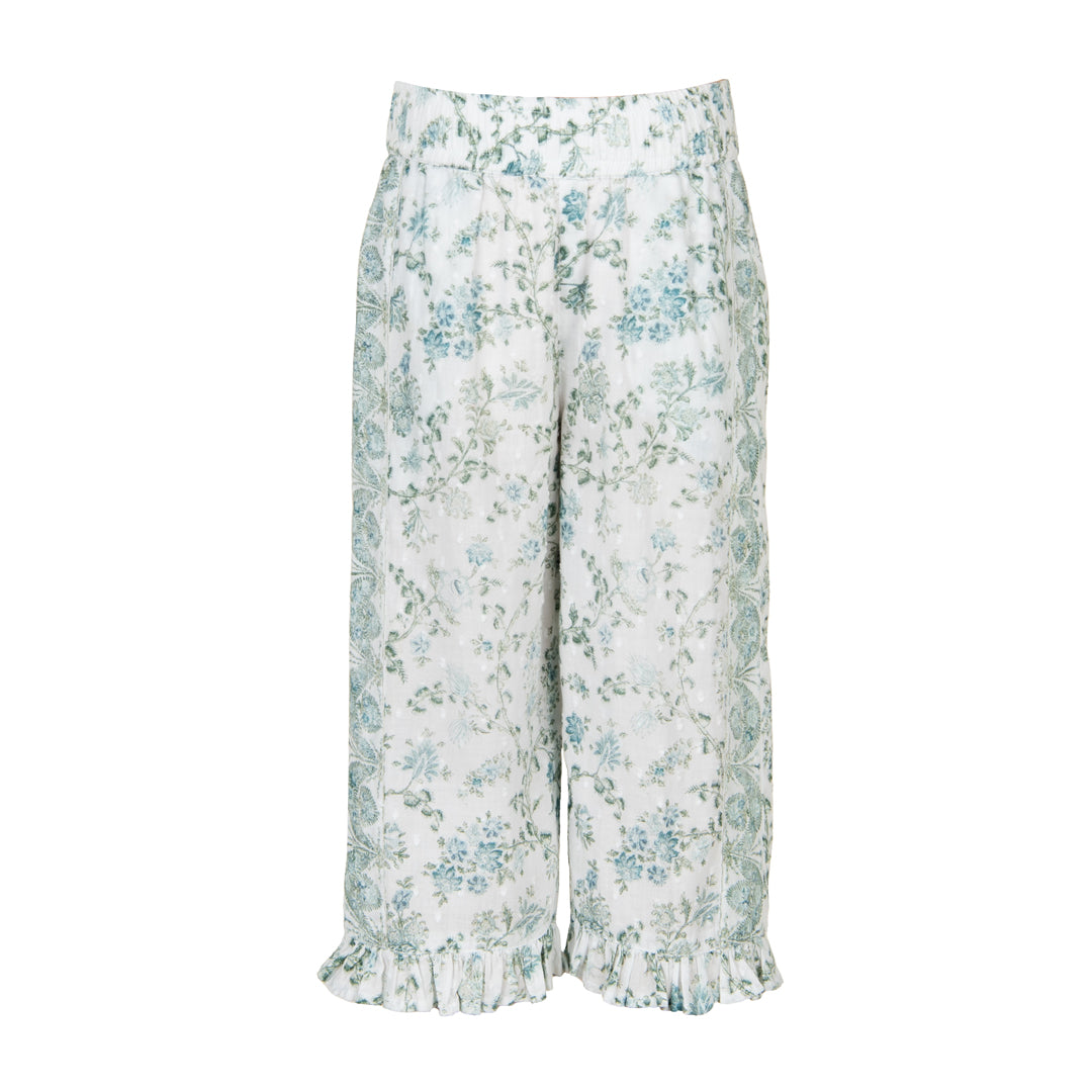 Floral-patterned pants on a white background