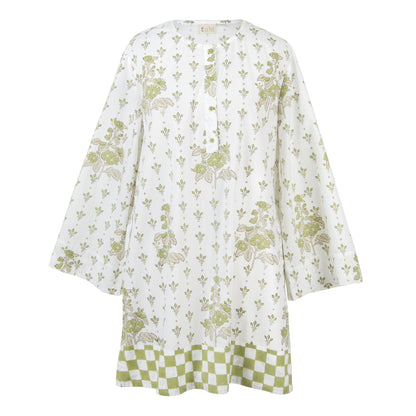 Floral patterned garment with green accents on a white background