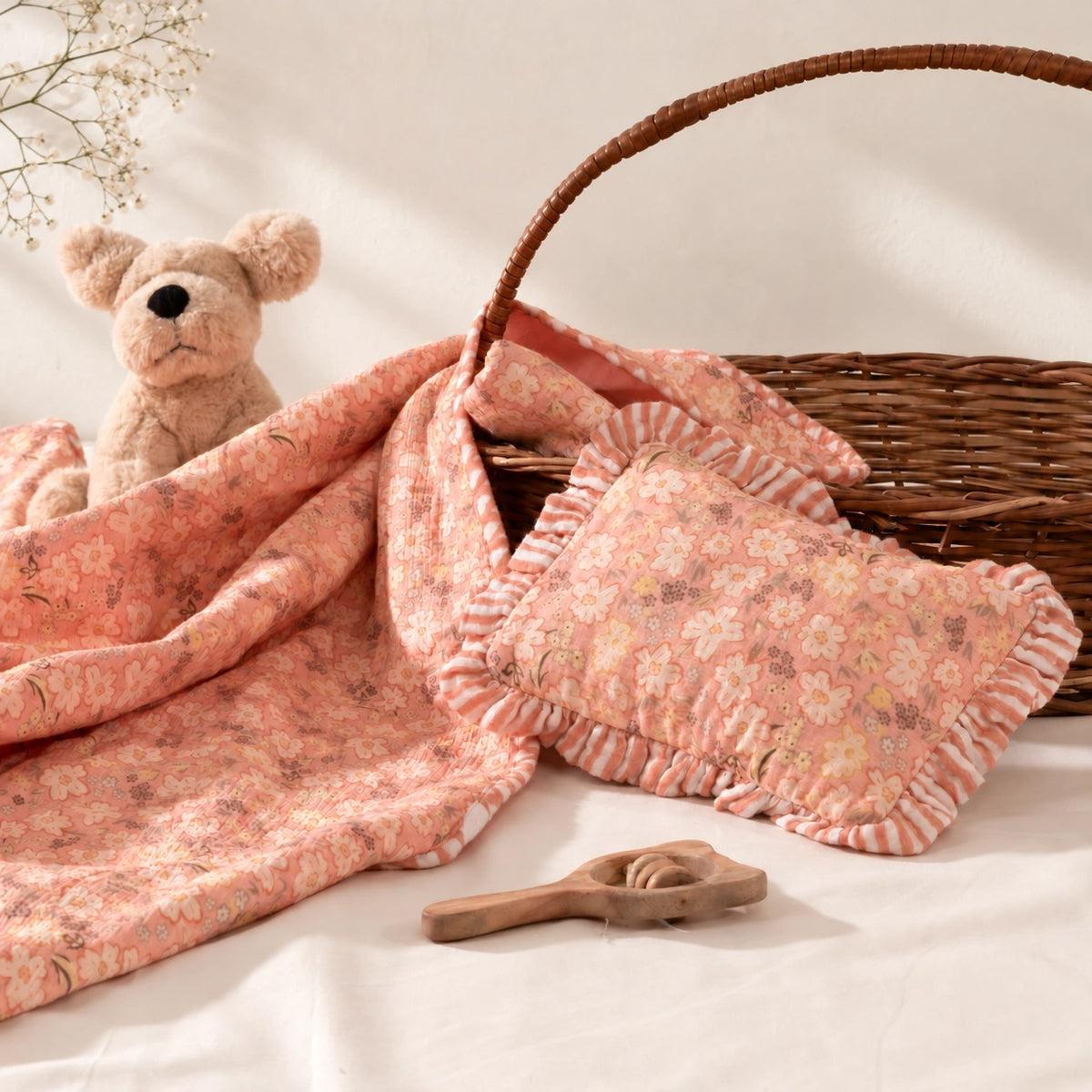 The Basant Botanical Pillow & Quilted Blanket Set