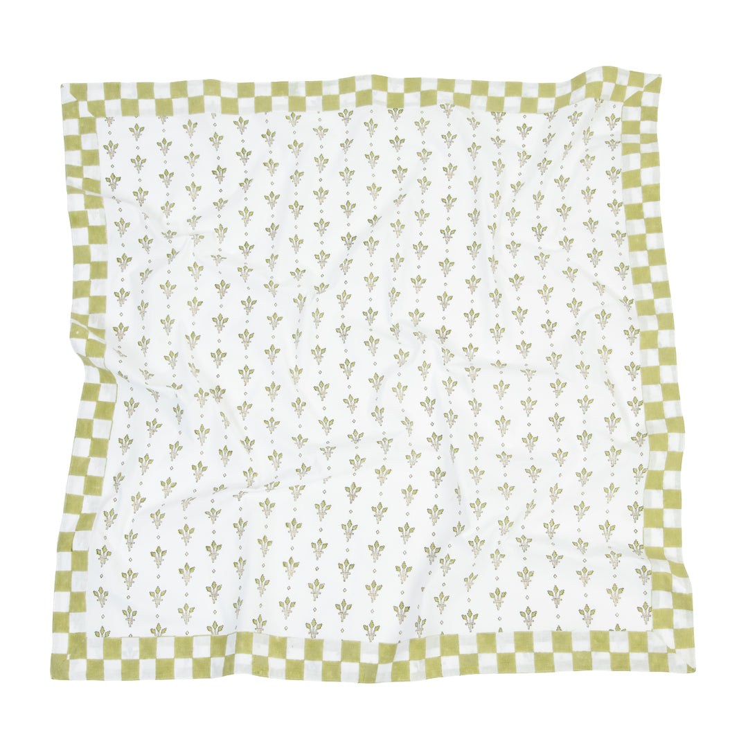 Checkered scarf with a floral pattern on a white background