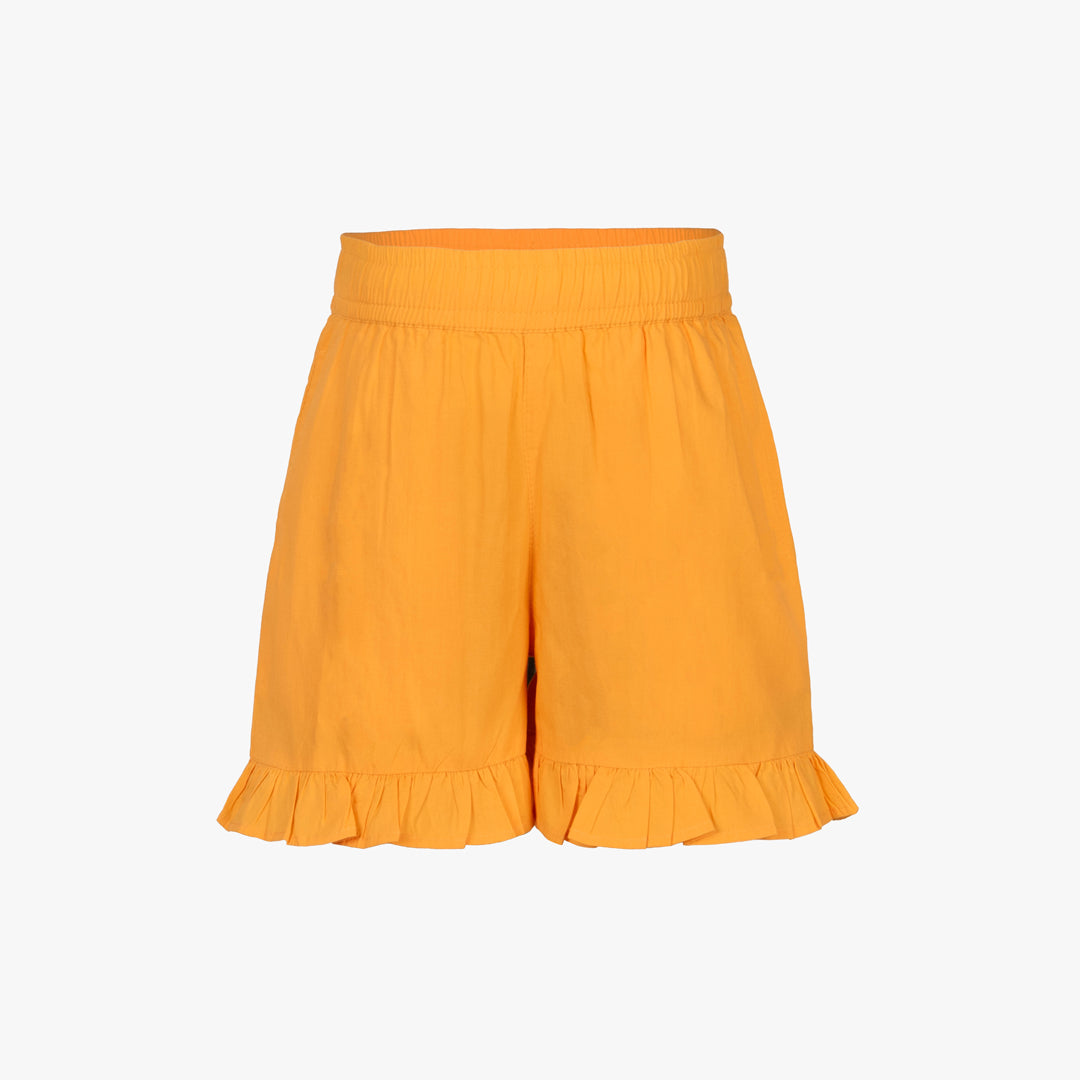 Orange shorts with ruffled hem 