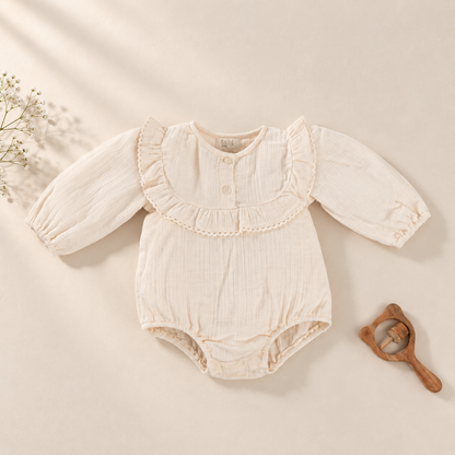 Bodysuits with ruffled collars and lace detailings.