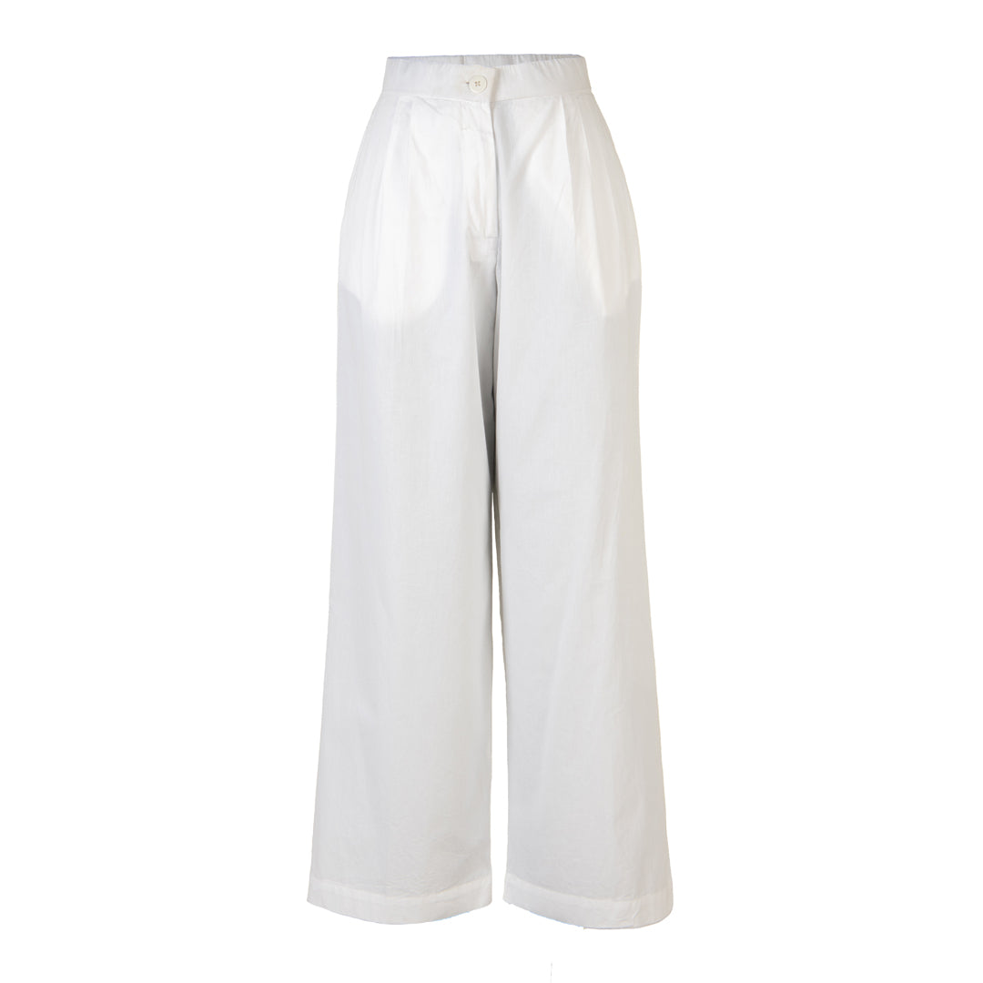 White wide-leg pants on a white background