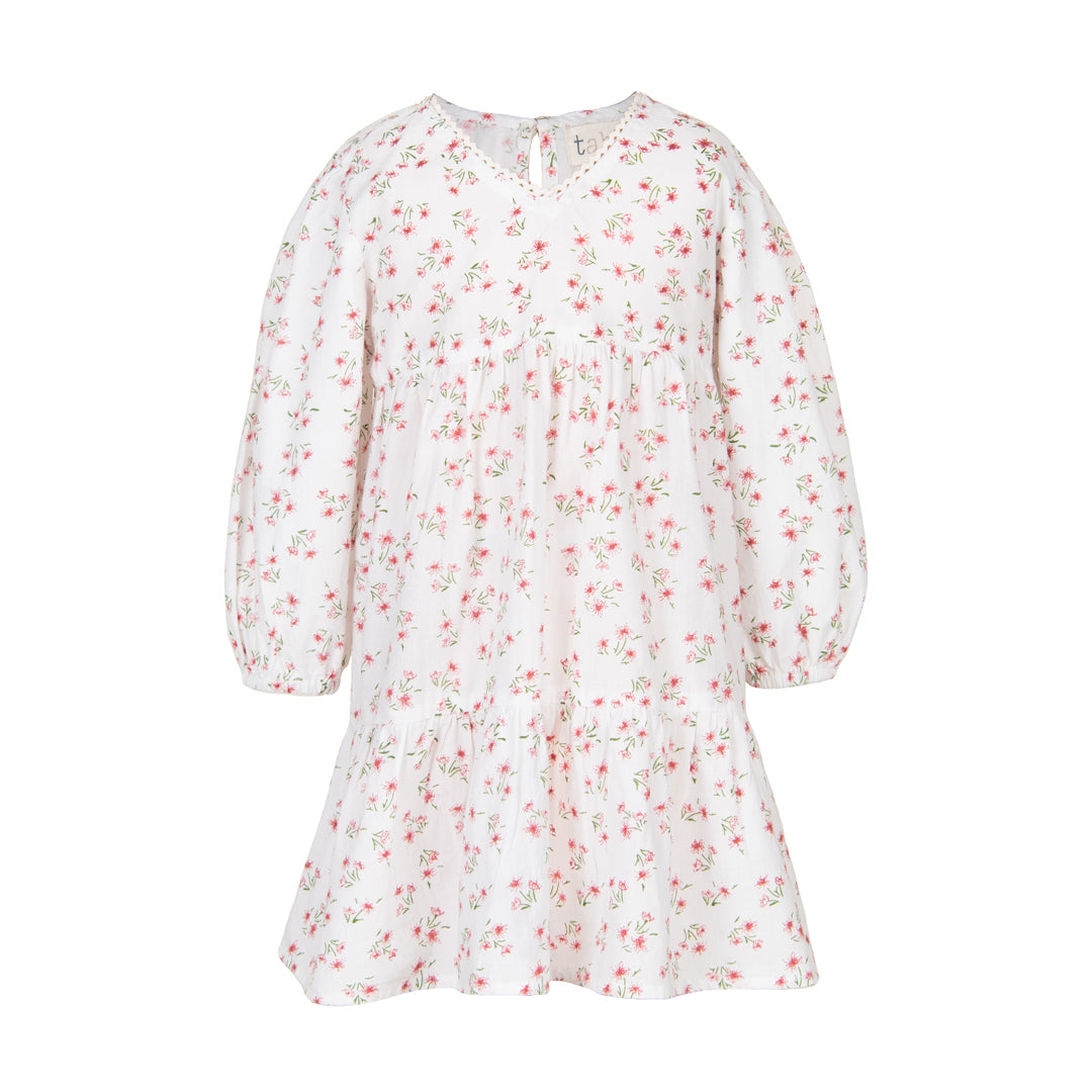 Floral dress with long sleeves on a white background