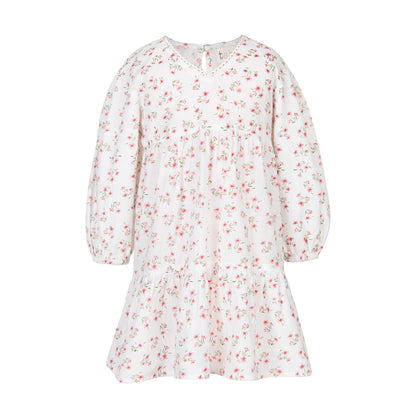 Floral dress with long sleeves on a white background