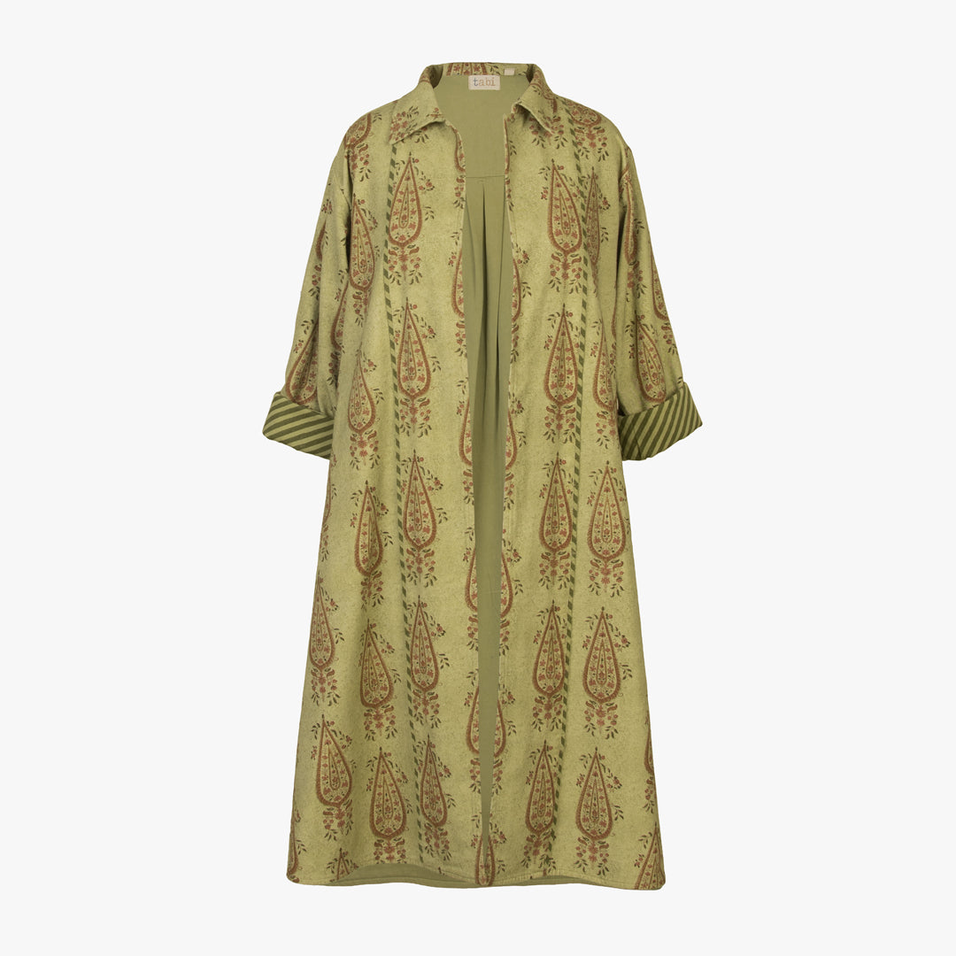 Green patterned dress on a white background