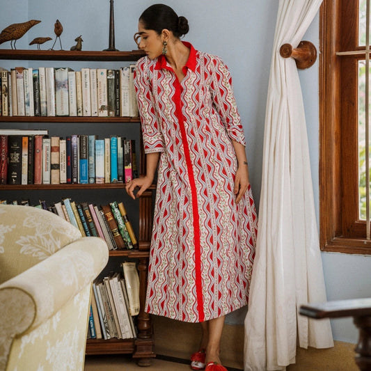 Palakshi Cotton Poplin Dress Red
