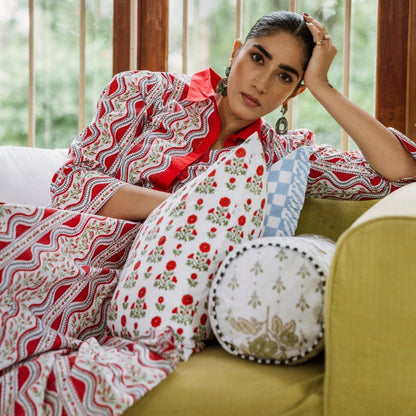 Palakshi Cotton Poplin Dress Red