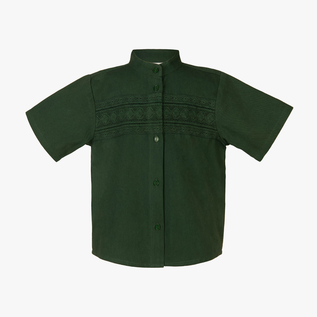 Green short-sleeve shirt with embroidered details 