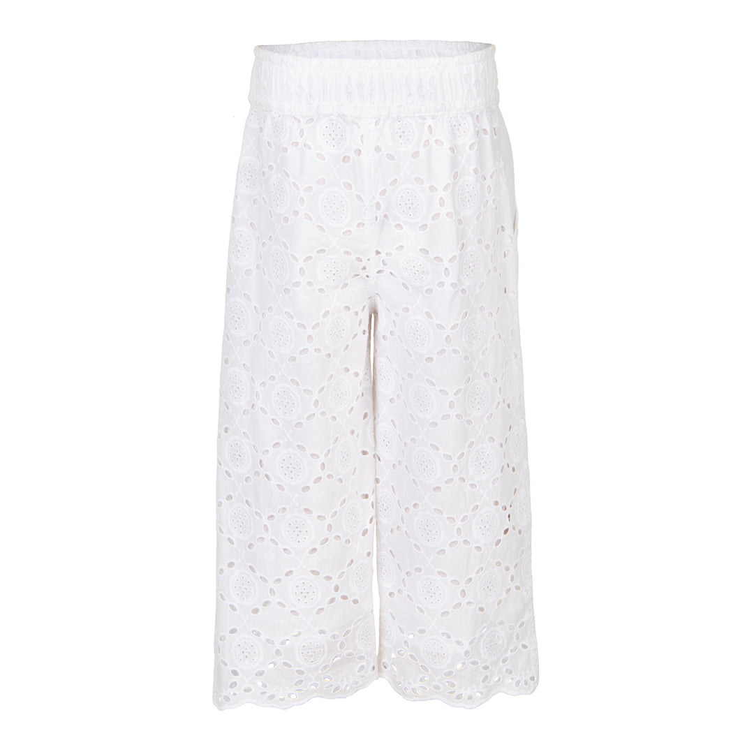 White lace pants on a white background