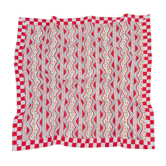 Red and white checkered Scarf with wavy pattern
