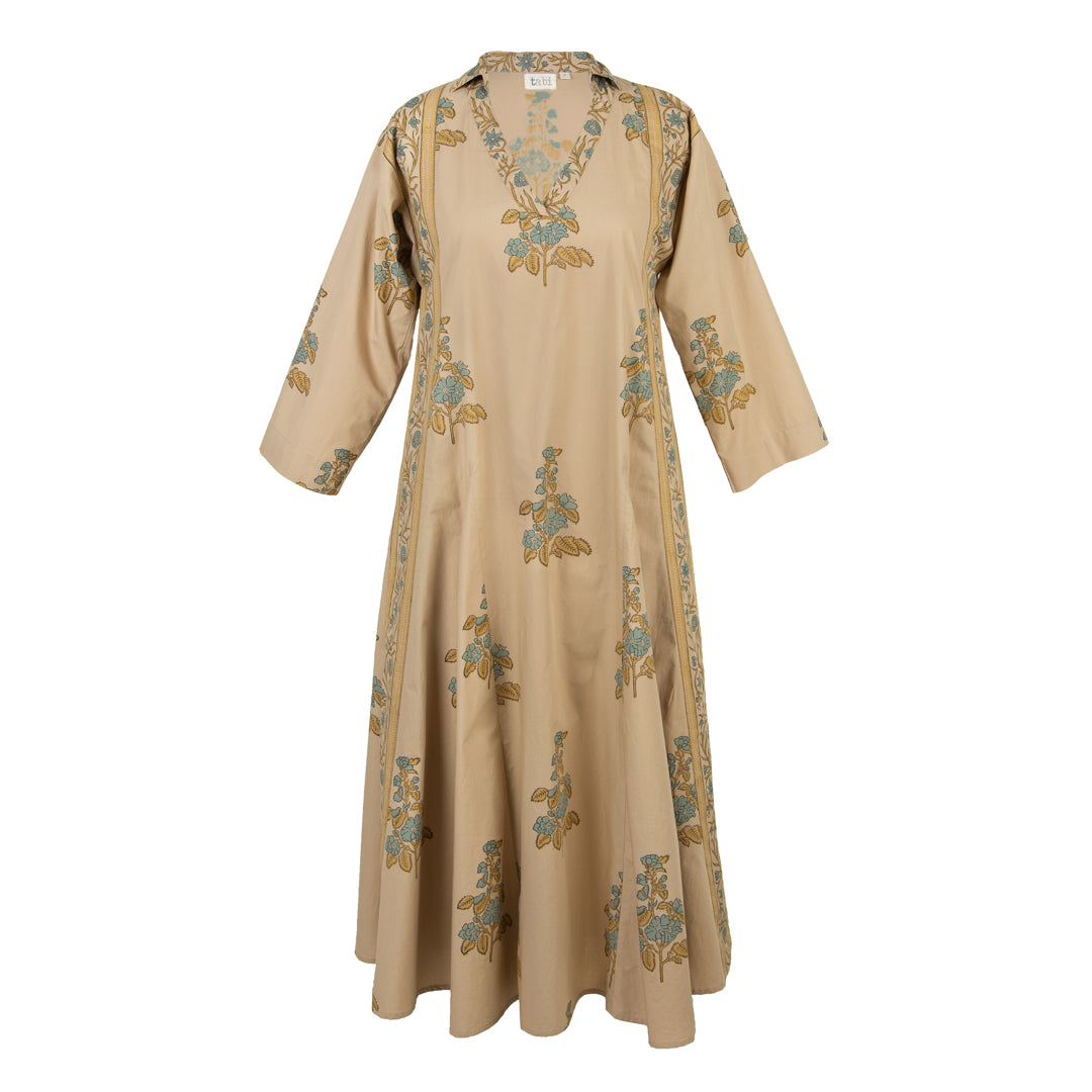 Beige dress with floral embroidery 