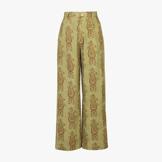 Green patterned pants on a white background