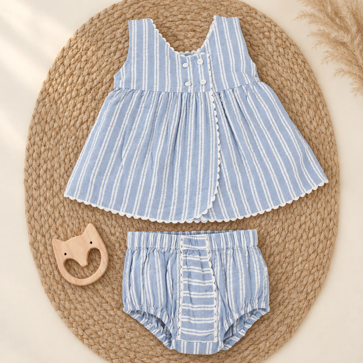 striped set includes a top and matching bloomers.