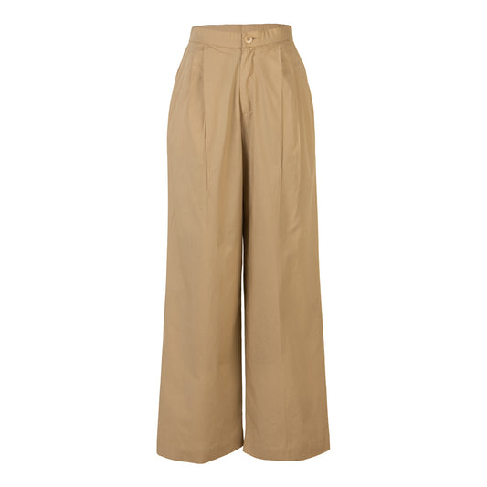 Beige wide-leg pants on a white background