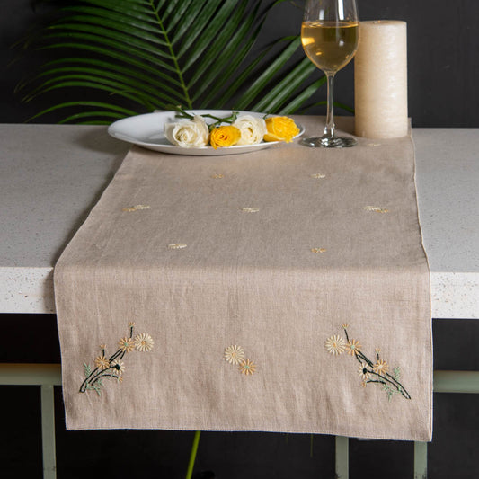 Embroidered Natural linen table runners