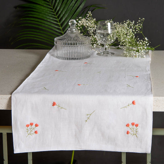 Embroidered white table runner