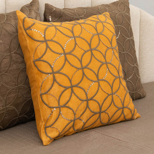 Embroidered silk linen cushion cover