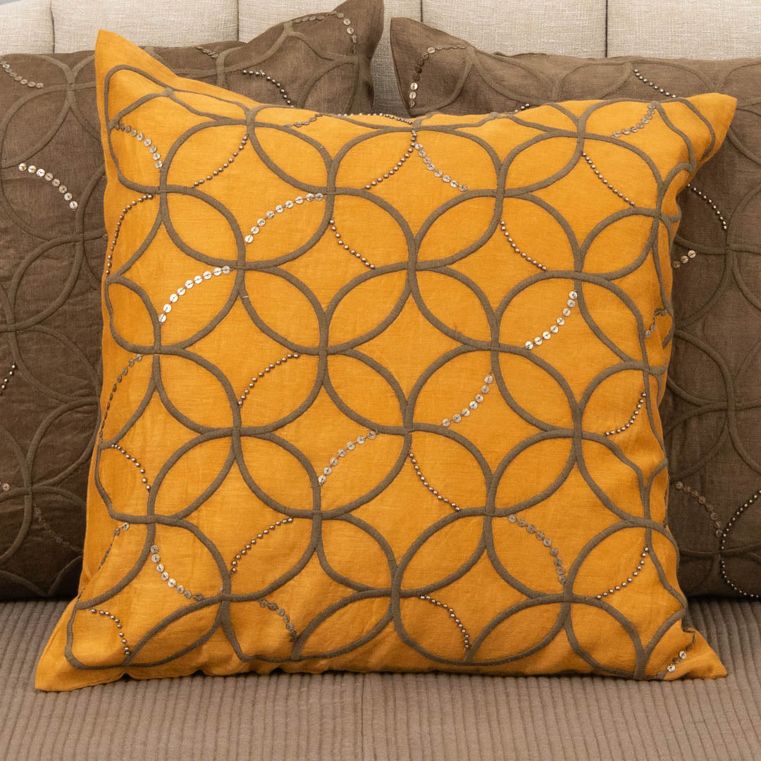 Embroidered silk linen cushion cover